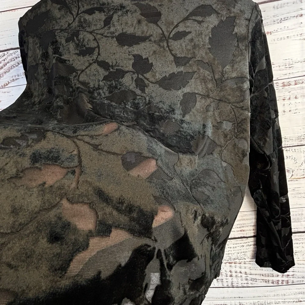 Vintage Black Burnout Velvet Sheer Blouse Cardigan M USA Whimsigoth Witchy Artsy